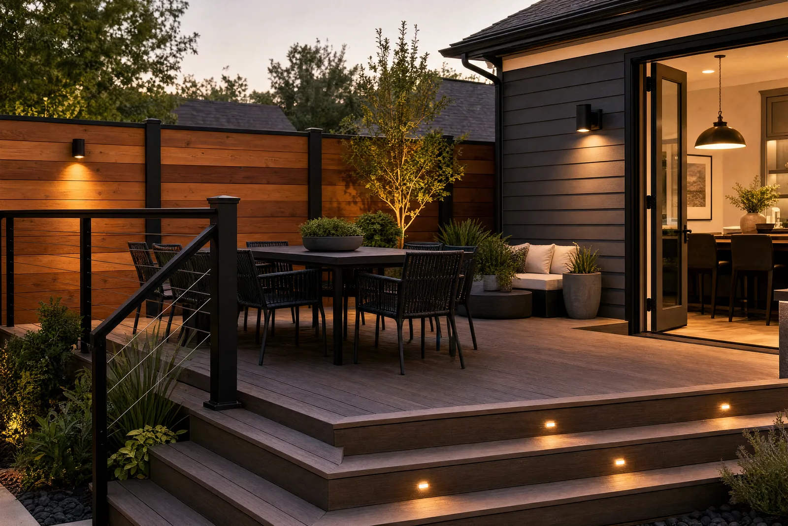 Reviewed outdoor living, deck, rail, and fence concept
