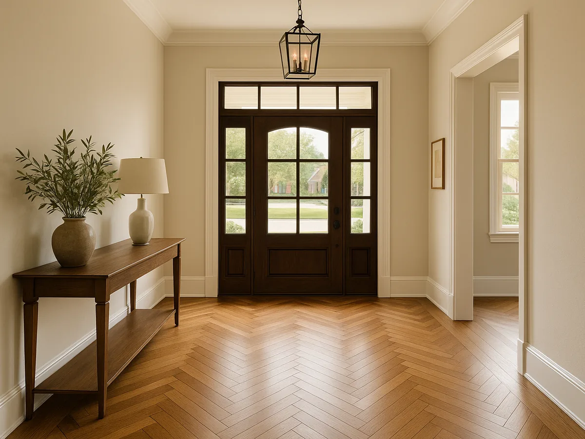 Herringbone entry flooring detail